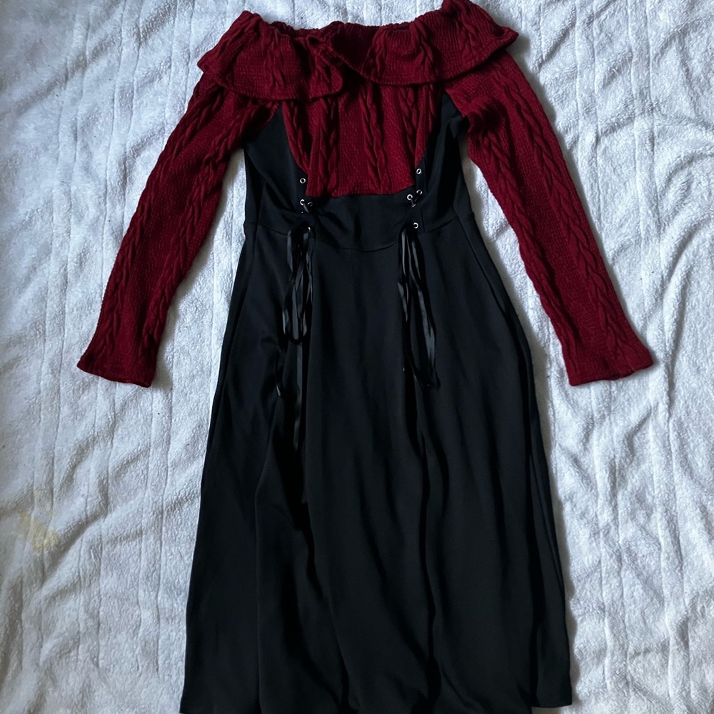 Elegant Off-Shoulder Red and Black Dress